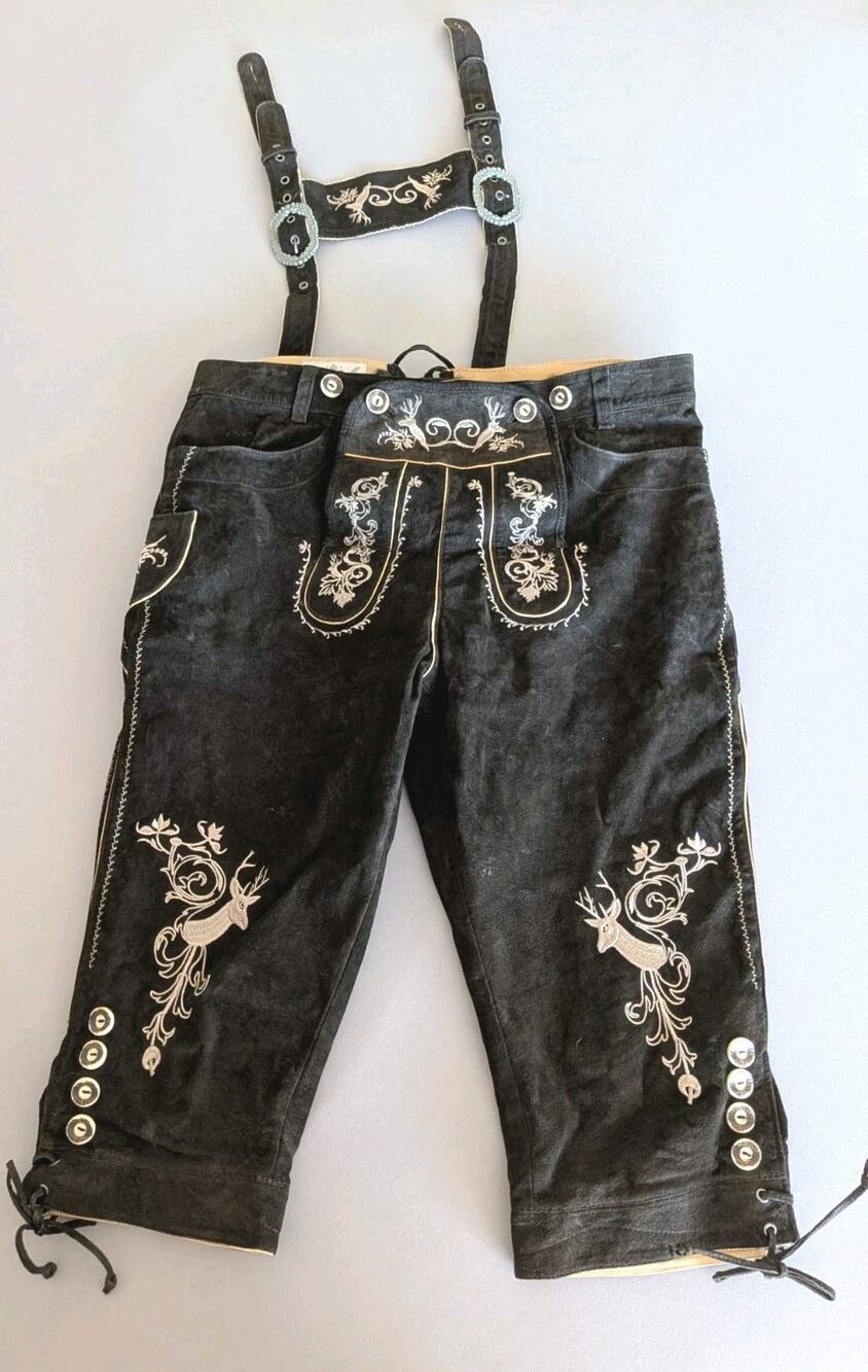 LANDHAUS German Leather Embroidered Lederhosen Oktoberfest Sz 50EU Large 34"